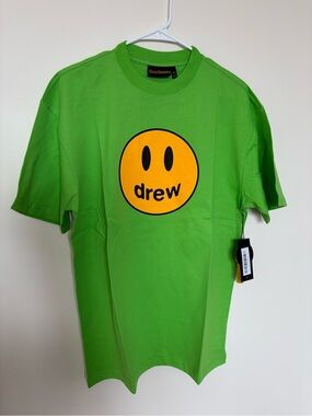 NWT drew house Lime Green Smiley Logo Short Sleeve Tee size XS